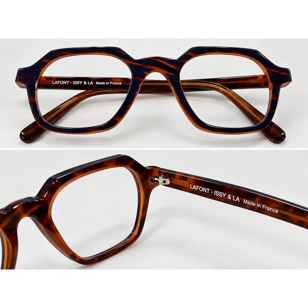 Lafont Issy & La Job 3154 Geometric Hexagon Tortoise Blue Eyeglasses 48-21